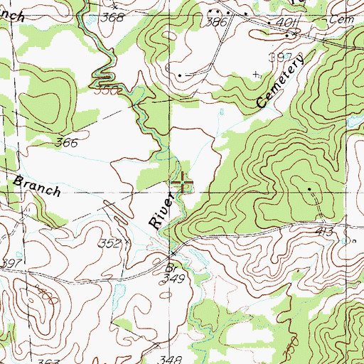 Topographic Map of Cemetery Branch, TX