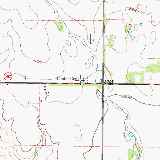 Topographic Map of Center Cemetery, TX