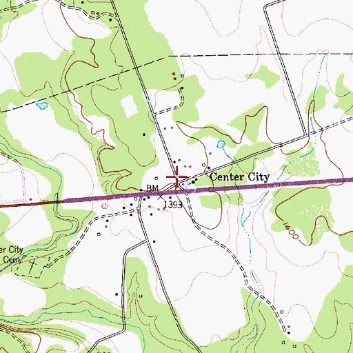 Topographic Map of Center City, TX