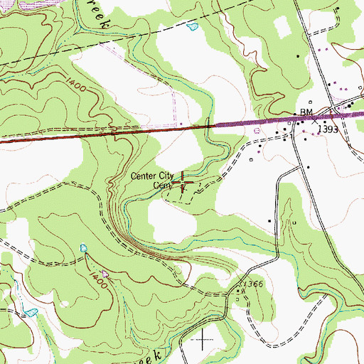 Topographic Map of Center City Cemetery, TX