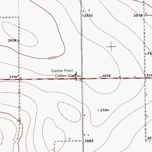 Topographic Map of Center Point Cotton Gin, TX