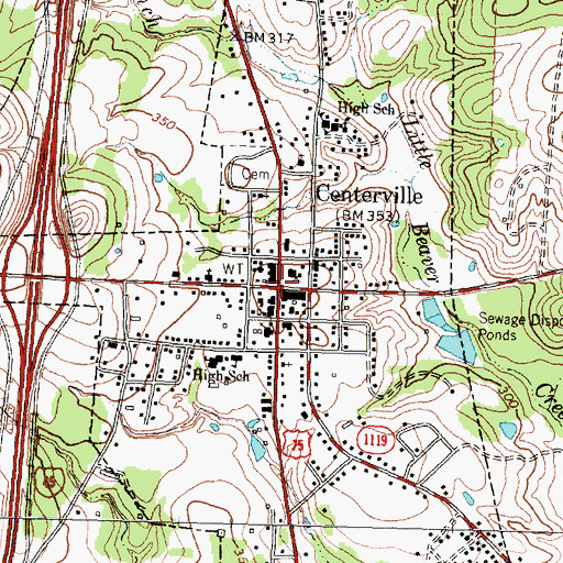 Topographic Map of Centerville, TX
