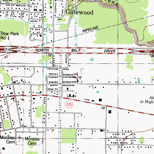 Topographic Map of Central Church, TX
