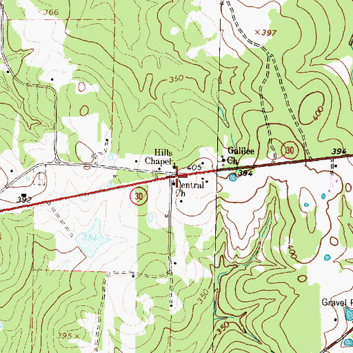 Topographic Map of Central Church, TX