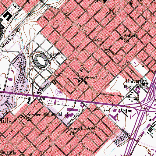 Topographic Map of Central Church, TX