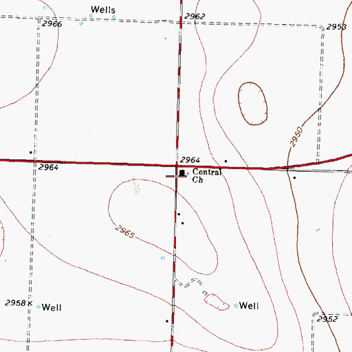Topographic Map of Central Church, TX