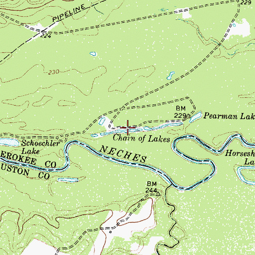 Topographic Map of Chain of Lakes, TX