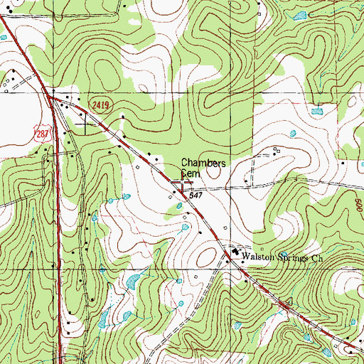 Topographic Map of Chambers Cemetery, TX