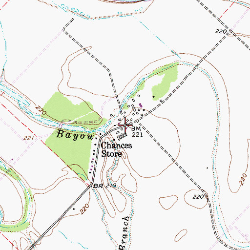 Topographic Map of Chances Store, TX