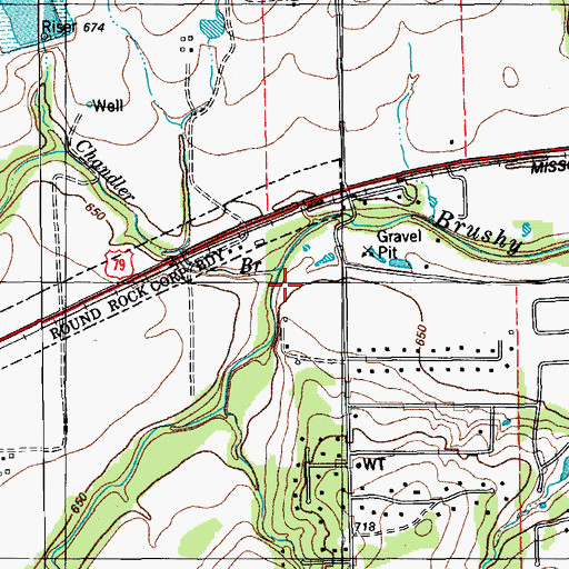 Topographic Map of Chandler Branch, TX