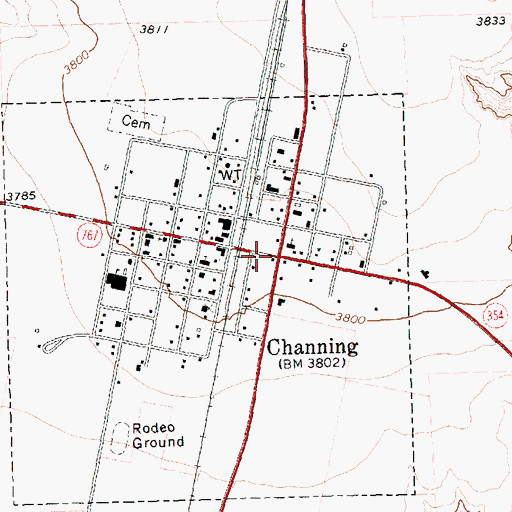 Topographic Map of Channing, TX