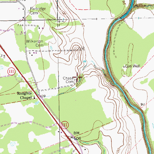 Topographic Map of Chase Cemetery, TX