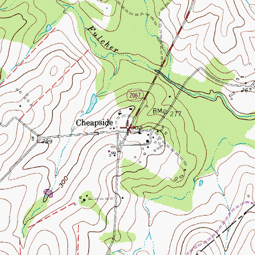 Topographic Map of Cheapside, TX