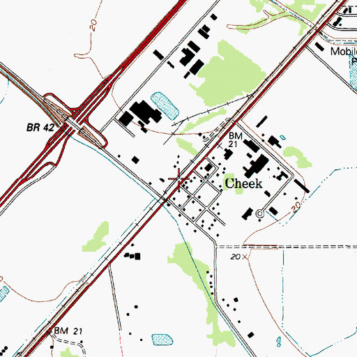 Topographic Map of Cheek, TX