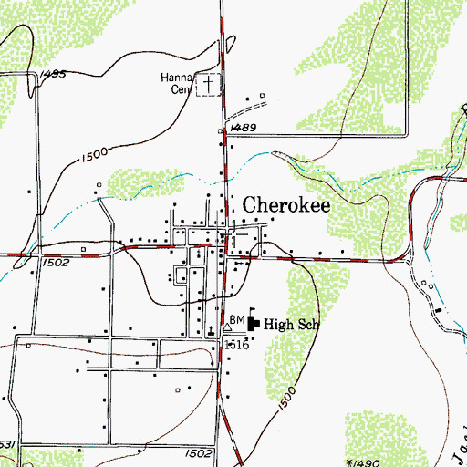 Topographic Map of Cherokee, TX