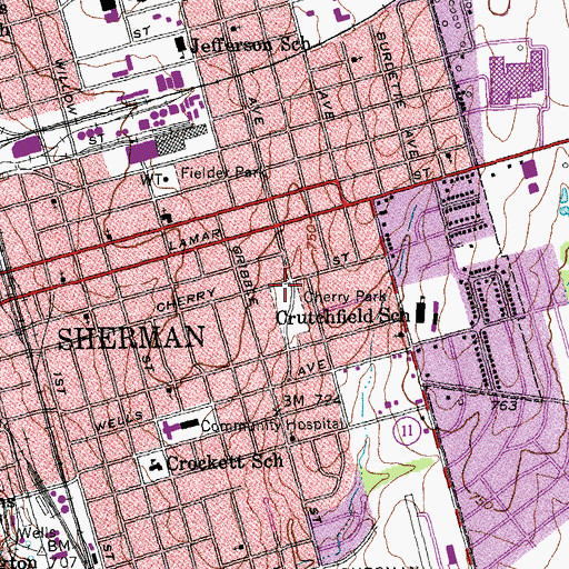 Topographic Map of Cherry Park, TX