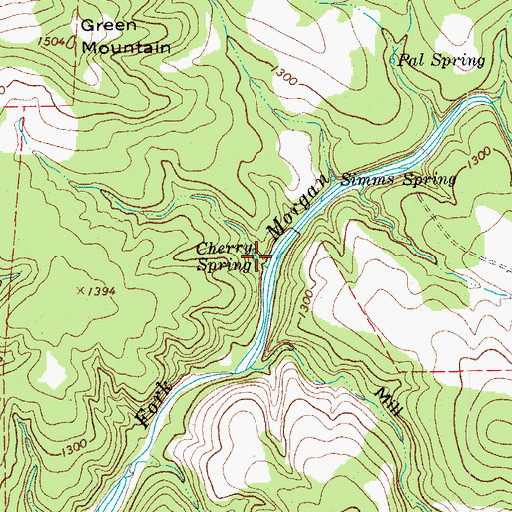 Topographic Map of Cherry Spring, TX