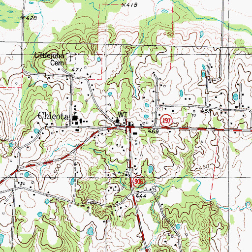 Topographic Map of Chicota, TX