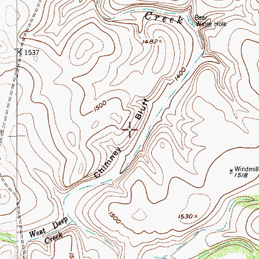 Topographic Map of Chimney Bluff, TX
