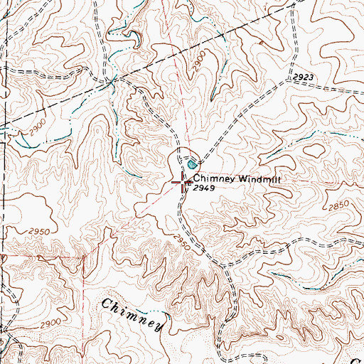 Topographic Map of Chimney Windmill, TX