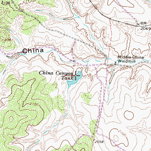 Topographic Map of China Canyon Tank, TX