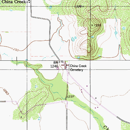 Topographic Map of China Creek Cemetery, TX