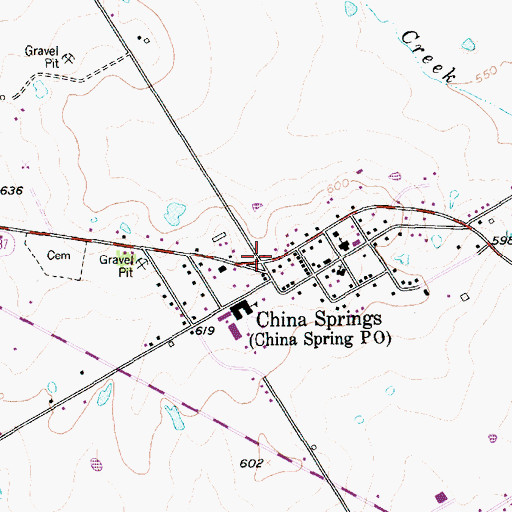 Topographic Map of China Springs, TX