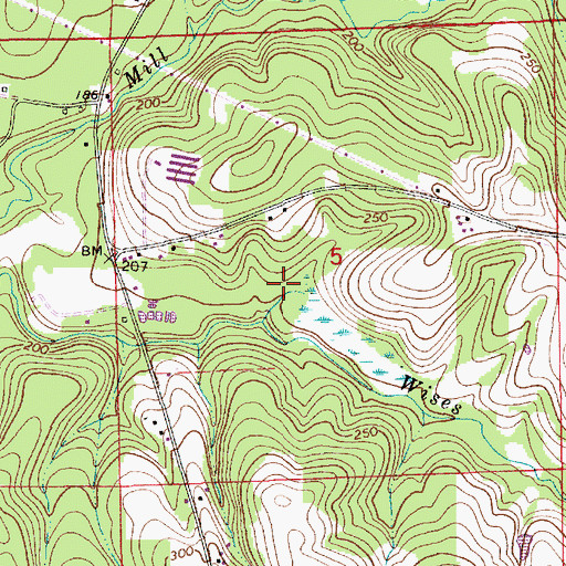 Topographic Map of Wises Mill (historical), AL