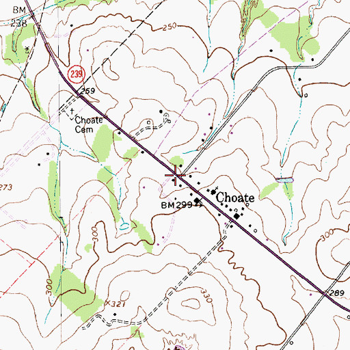 Topographic Map of Choate, TX