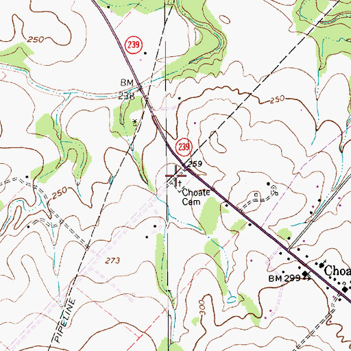 Topographic Map of Choate Cemetery, TX