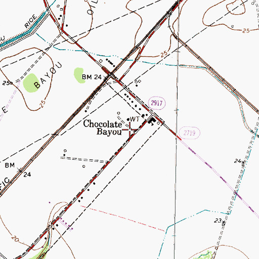 Topographic Map of Chocolate Bayou, TX