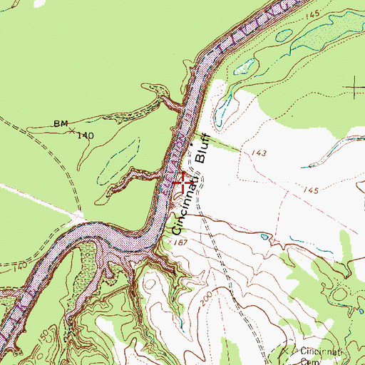 Topographic Map of Cincinnati Bluff, TX