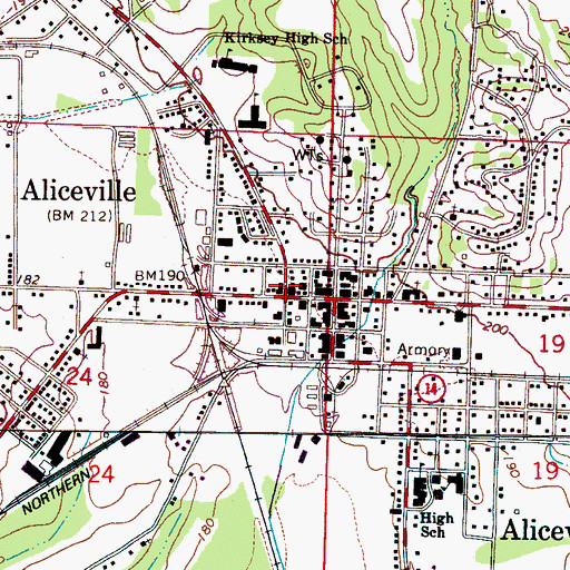 Topographic Map of Aliceville Baptist Church, AL