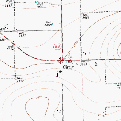 Topographic Map of Circle, TX