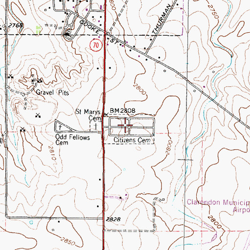 Topographic Map of Citizens Cemetery, TX