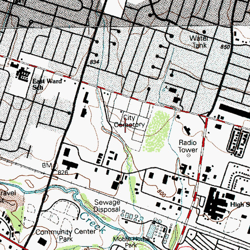 Topographic Map of City Cemetery, TX