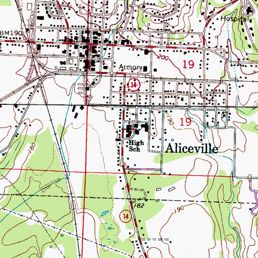 Topographic Map of Aliceville High School, AL