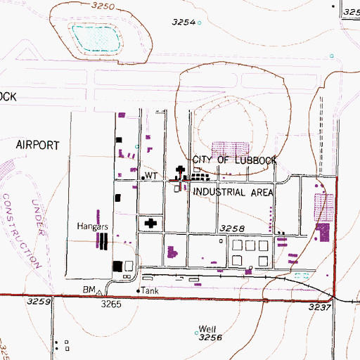 Topographic Map of City of Lubbock Industrial Area, TX