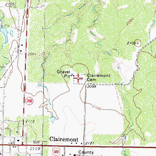 Topographic Map of Clairemont Cemetery, TX