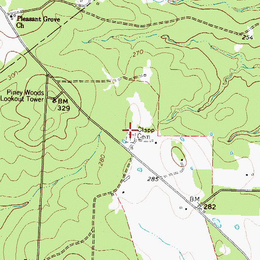 Topographic Map of Clapp Cemetery, TX