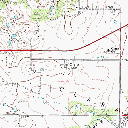 Topographic Map of Clara Cemetery, TX