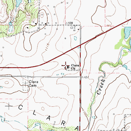 Topographic Map of Clara Church, TX