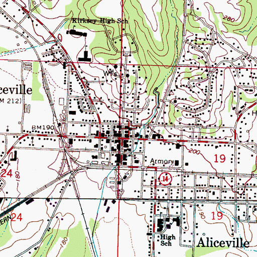 Topographic Map of Aliceville Presbyterian Church, AL