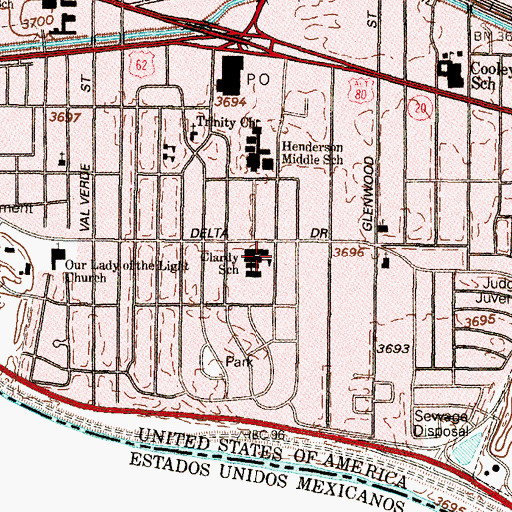 Topographic Map of Clardy School, TX
