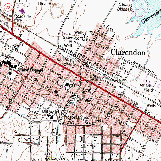 Topographic Map of Clarendon, TX