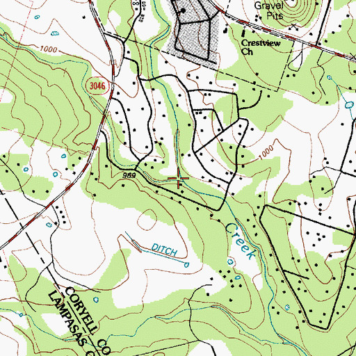 Topographic Map of Clark Creek, TX