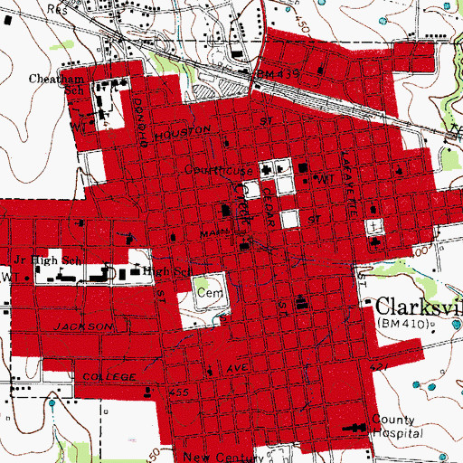 Topographic Map of Clarksville, TX