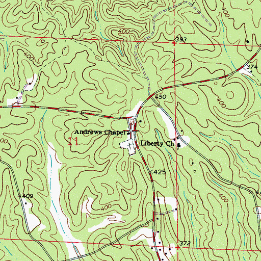 Topographic Map of Andrews Chapel Church Yard Cemetery, AL