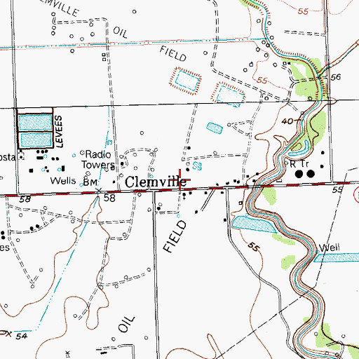 Topographic Map of Clemville, TX