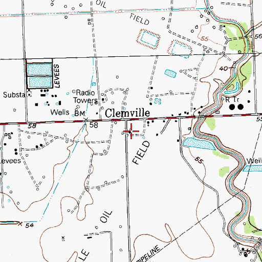 Topographic Map of Clemville Oil Field, TX